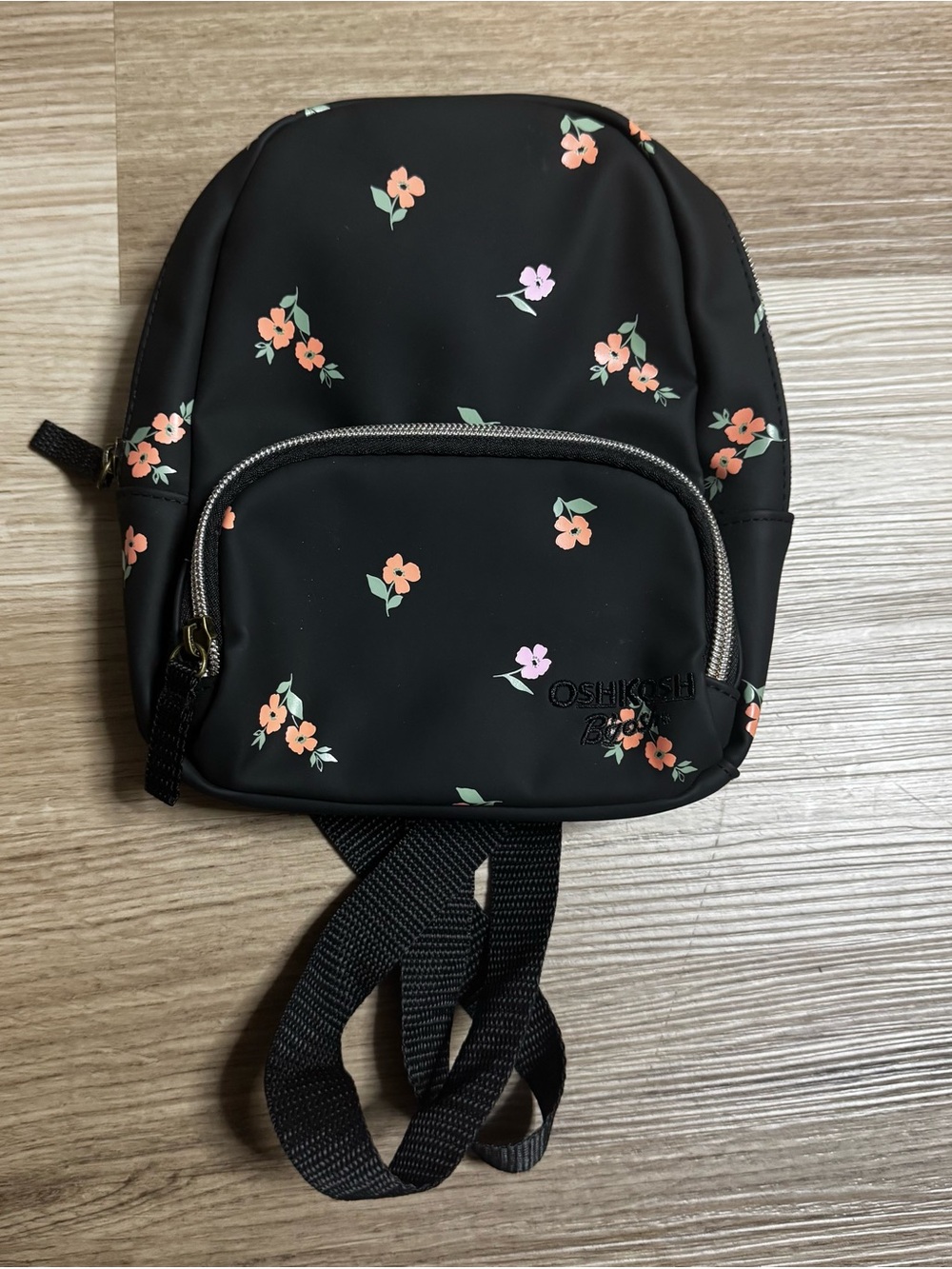 OshKosh B'gosh Black Mini Backpack with Peach and Light Pink Floral Print